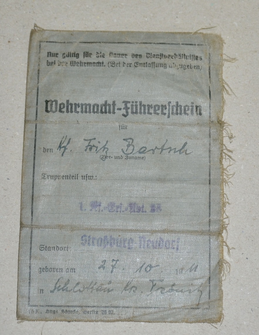 militaria : PERMIS DE CONDUIRE WEHRMACHT ALSACIEN DE STRASBOURG
