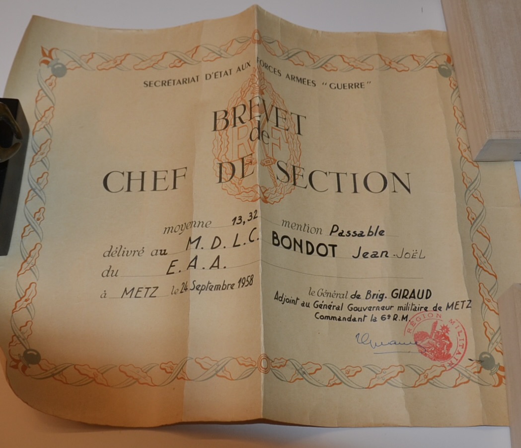 militaria : BREVET DE CHEF DE SECTION 1958