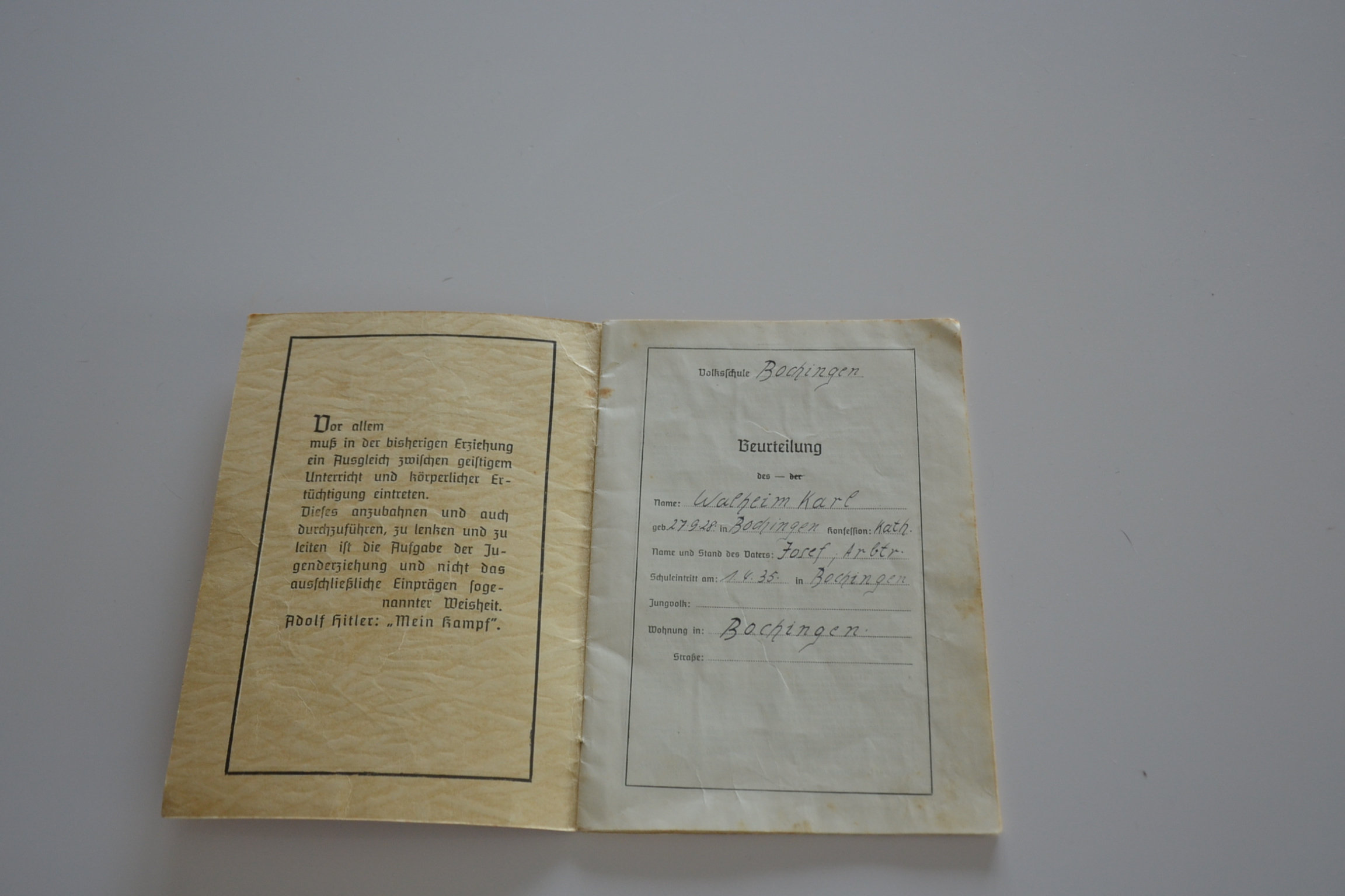 militaria : LIVRET ZEUGNISHEFT POUR JEUNE HJ 1935