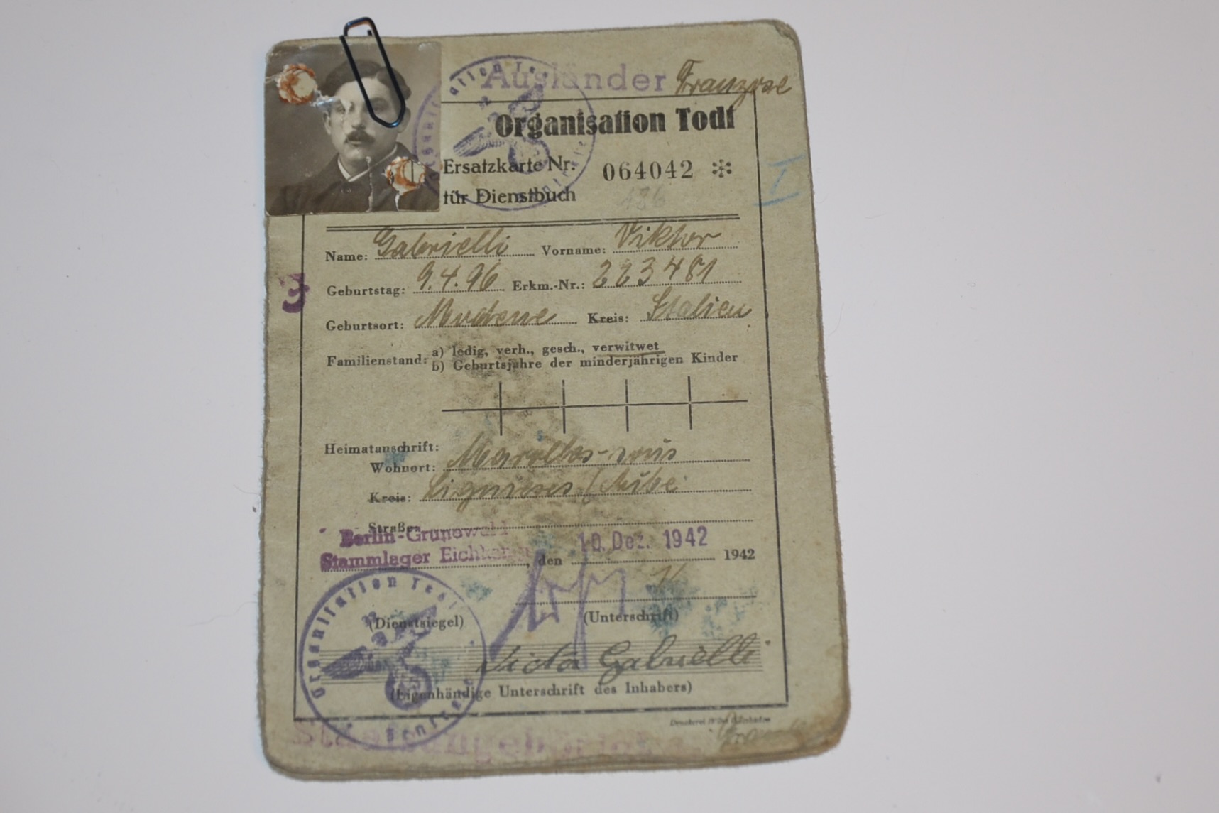 militaria : LIVRET ORGANISATION TODT ALSACIEN BENFELD