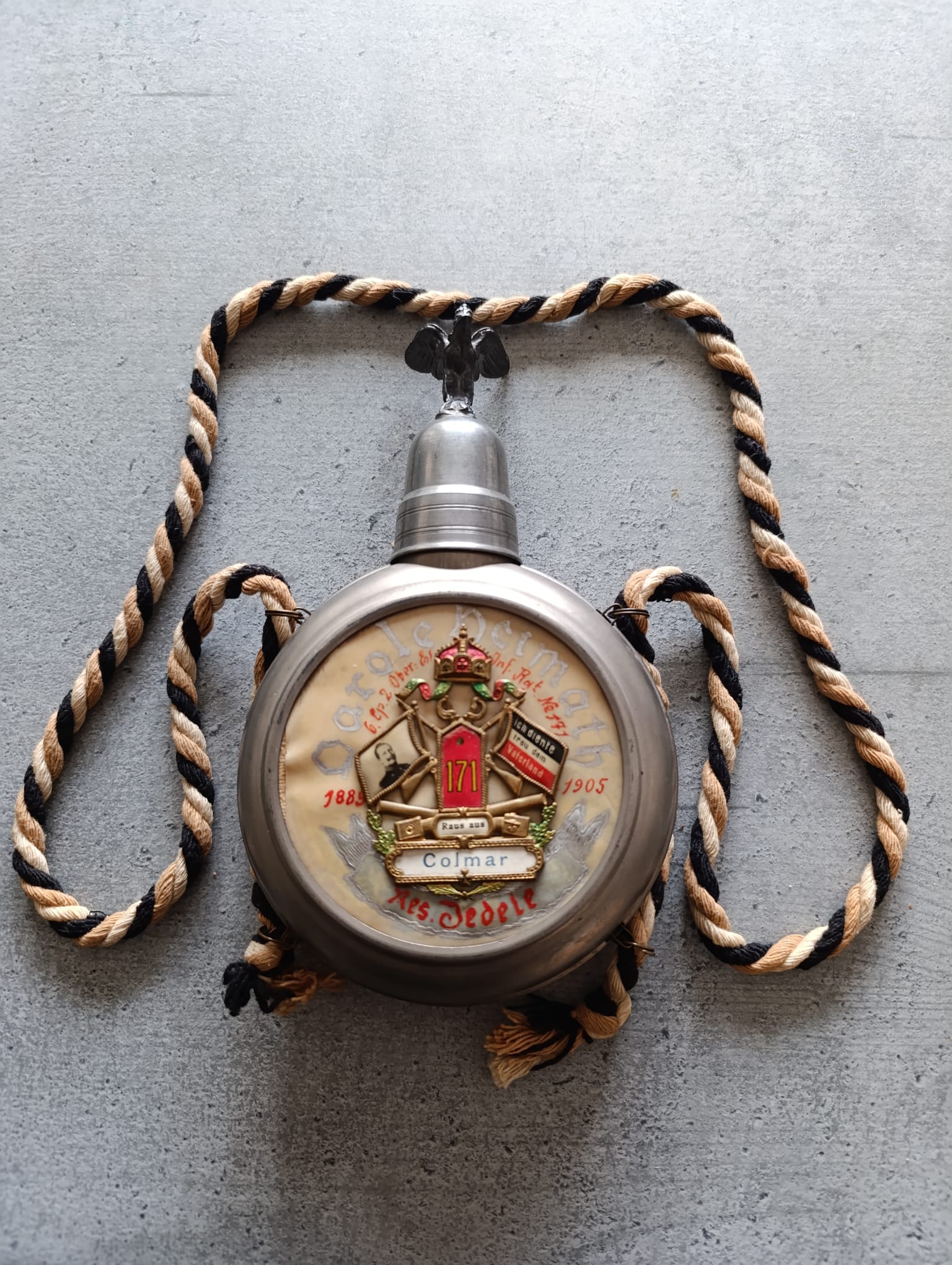 militaria : GOURDE DE RÉSERVISTE RÉGIMENT 171 COLMAR FRANCE