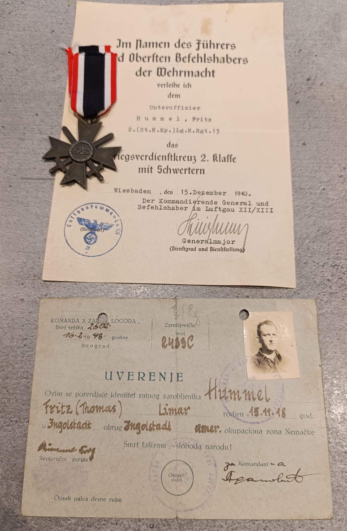 militaria : MÉDAILLE CROIX DU MÉRITE DE GUERRE 2ÈME CLASSE + DIPLOME+ PRISONNIER