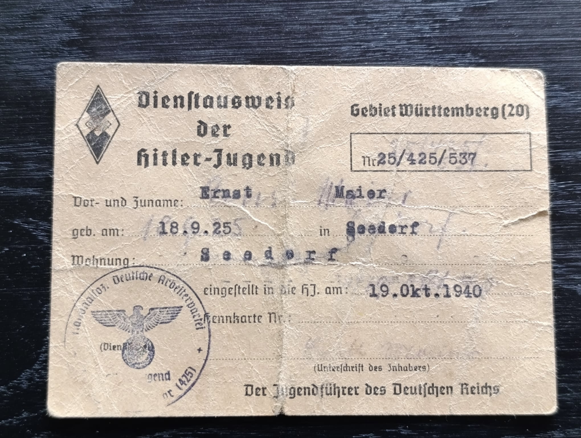 militaria : AUSWEIS HJ DATÉ 1940