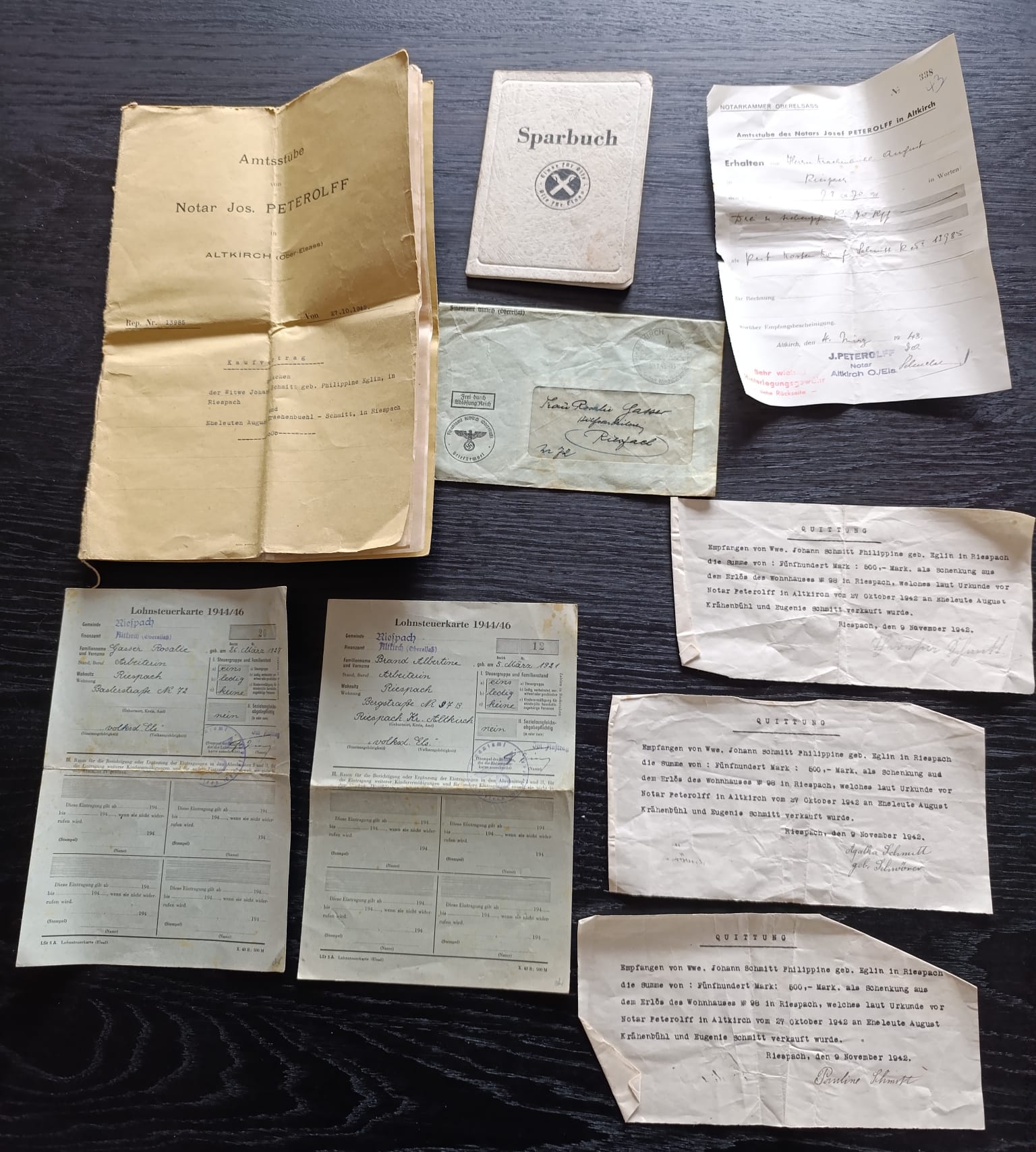 militaria : LOT DOCUMENTS ALSACIEN ALTKIRCH HIRSINGUE 1943